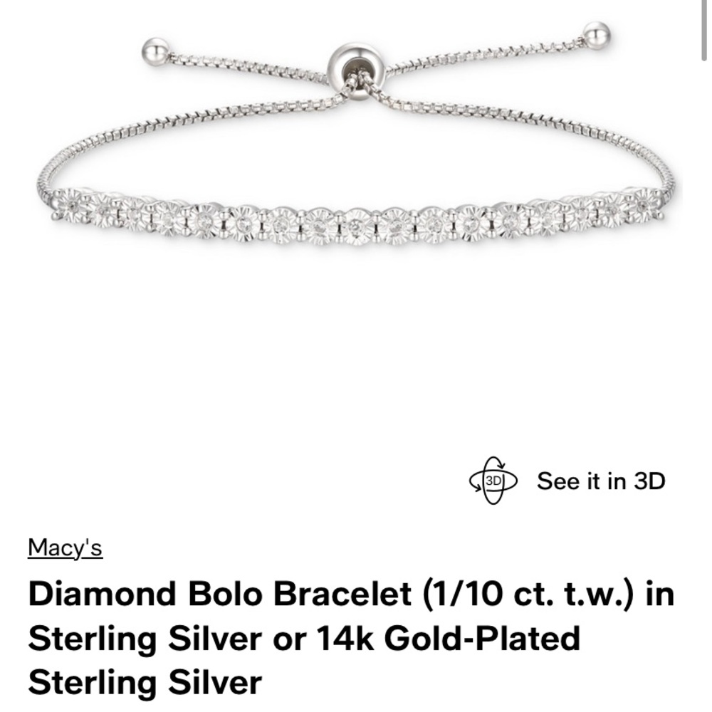NWT Adjustable Diamond Silver Bracelet